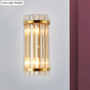 GobekUsa Modernist Gold Cylinder Wall Lamp with Crystal Rod Shade - 2 Lights Wall Mount Lighting