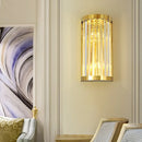 GobekUsa Modern Gold Wall Light Fixture with Clear Crystal Shade, Half Cylinder Design, 2 Lights