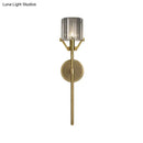 GobekUsa Brass Wall Sconce with Clear Crystal Block Cylinder and Pencil Arm