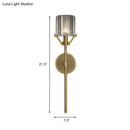 GobekUsa Brass Wall Sconce with Clear Crystal Block Cylinder and Pencil Arm