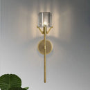 GobekUsa Brass Wall Sconce with Clear Crystal Block Cylinder and Pencil Arm