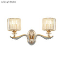 GobekUsa Contemporary Gold Wall Light with Clear Crystal Shade - Modernist 1/2-Head Cylinder Lamp