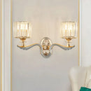 GobekUsa Contemporary Gold Wall Light with Clear Crystal Shade - Modernist 1/2-Head Cylinder Lamp