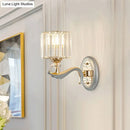GobekUsa Contemporary Gold Wall Light with Clear Crystal Shade - Modernist 1/2-Head Cylinder Lamp