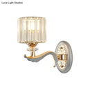 GobekUsa Contemporary Gold Wall Light with Clear Crystal Shade - Modernist 1/2-Head Cylinder Lamp