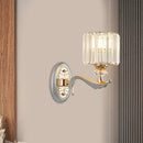GobekUsa Contemporary Gold Wall Light with Clear Crystal Shade - Modernist 1/2-Head Cylinder Lamp