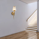 GobekUsa Modern Gold Wall Sconce Light with Crystal Prism - Clear Tapered Shade, Ideal for Stairways