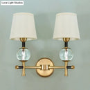 GobekUsa Modern Brass Wall Sconce with Crystal Accent and Fabric Shade