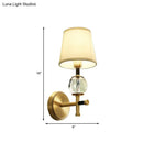 GobekUsa Modern Brass Wall Sconce with Crystal Accent and Fabric Shade