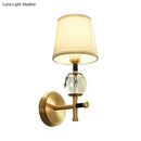 GobekUsa Modern Brass Wall Sconce with Crystal Accent and Fabric Shade