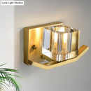 GobekUsa Modern Gold Wall Mount Light with Cubic Clear Crystal Shade - 1-Bulb Parlor Wall Lighting Fixture
