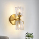 GobekUsa Modern Gold Wall Sconce Lamp with Clear Crystal, 2 Bulbs - Tapered Living Room Lighting