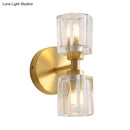 GobekUsa Modern Gold Wall Sconce Lamp with Clear Crystal, 2 Bulbs - Tapered Living Room Lighting