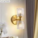 GobekUsa Modern Gold Wall Sconce Lamp with Clear Crystal, 2 Bulbs - Tapered Living Room Lighting