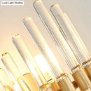 GobekUsa Modern Style Gold Wall Sconce with Clear Crystal Accents - Tubular Design, 2 Bulbs - Living Room Light Fixture