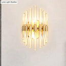 GobekUsa Modern Style Gold Wall Sconce with Clear Crystal Accents - Tubular Design, 2 Bulbs - Living Room Light Fixture