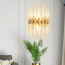 GobekUsa Modern Style Gold Wall Sconce with Clear Crystal Accents - Tubular Design, 2 Bulbs - Living Room Light Fixture