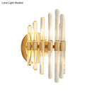 GobekUsa Modern Style Gold Wall Sconce with Clear Crystal Accents - Tubular Design, 2 Bulbs - Living Room Light Fixture