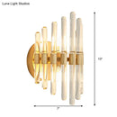 GobekUsa Modern Style Gold Wall Sconce with Clear Crystal Accents - Tubular Design, 2 Bulbs - Living Room Light Fixture