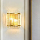GobekUsa Gold Wall Mounted Light Fixture with Clear Crystal Rods - Modern Cylindrical/Rectangle Design - Ideal for Hallways (2 Heads)