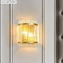 GobekUsa Gold Wall Mounted Light Fixture with Clear Crystal Rods - Modern Cylindrical/Rectangle Design - Ideal for Hallways (2 Heads)