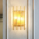 GobekUsa Gold Wall Mounted Light Fixture with Clear Crystal Rods - Modern Cylindrical/Rectangle Design - Ideal for Hallways (2 Heads)