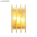 GobekUsa Gold Wall Mounted Light Fixture with Clear Crystal Rods - Modern Cylindrical/Rectangle Design - Ideal for Hallways (2 Heads)