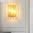 GobekUsa Gold Wall Mounted Light Fixture with Clear Crystal Rods - Modern Cylindrical/Rectangle Design - Ideal for Hallways (2 Heads)