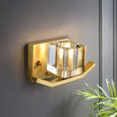 GobekUsa Modern Gold Wall Mount Light with Cubic Clear Crystal Shade - 1-Bulb Parlor Wall Lighting Fixture