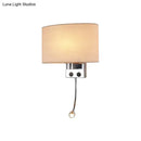 GobekUsa Contemporary LED Wall Sconce with Fabric Shade - Chrome/Champagne Oval Mount Light