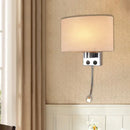 GobekUsa Contemporary LED Wall Sconce with Fabric Shade - Chrome/Champagne Oval Mount Light