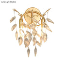 GobekUsa Modern Gold Wall Sconce with Leaf Shape Design and Beveled Crystal Accents, 2-Bulb Lighting Fixture