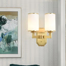 GobekUsa Gold Metal Wall Mount Light Fixture with Opal Glass Shade - 2 Head Modern Armed Sconce