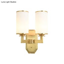 GobekUsa Gold Metal Wall Mount Light Fixture with Opal Glass Shade - 2 Head Modern Armed Sconce