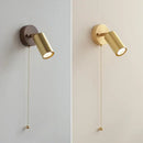 Modern gold walnut wall sconce with pull chain switch bedroom light by Decorbites