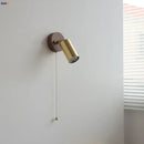 Modern gold walnut wall sconce with pull chain switch bedroom light by Decorbites