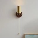 Modern gold walnut wall sconce with pull chain switch bedroom light by Decorbites