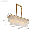 GobekUsa Gold 6-Head Water Crystal Pendant Light: Modern Rectangular Island Ceiling Fixture