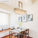 GobekUsa Gold 6-Head Water Crystal Pendant Light: Modern Rectangular Island Ceiling Fixture