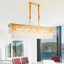 GobekUsa Gold 6-Head Water Crystal Pendant Light: Modern Rectangular Island Ceiling Fixture