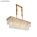 GobekUsa Gold 6-Head Water Crystal Pendant Light: Modern Rectangular Island Ceiling Fixture