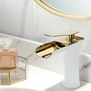 GobekUsa Gold Waterfall Bathroom Basin Faucet Mixer Tap Hot Cold White Sink