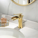 GobekUsa Gold Waterfall Bathroom Basin Faucet Mixer Tap Hot Cold White Sink