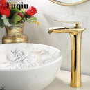GobekUsa Gold Waterfall Bathroom Basin Faucet Mixer Tap Hot Cold White Sink