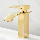 GobekUsa Gold Waterfall Basin Faucet, Deck Mounted Mixer Tap for Bathroom Sink