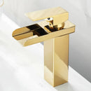 GobekUsa Gold Waterfall Basin Faucet, Deck Mounted Mixer Tap for Bathroom Sink