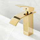 GobekUsa Gold Waterfall Basin Faucet, Deck Mounted Mixer Tap for Bathroom Sink