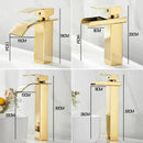 GobekUsa Gold Waterfall Basin Faucet, Deck Mounted Mixer Tap for Bathroom Sink