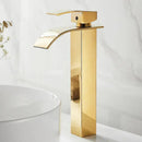 GobekUsa Gold Waterfall Basin Faucet, Deck Mounted Mixer Tap for Bathroom Sink
