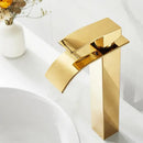 GobekUsa Gold Waterfall Basin Faucet, Deck Mounted Mixer Tap for Bathroom Sink